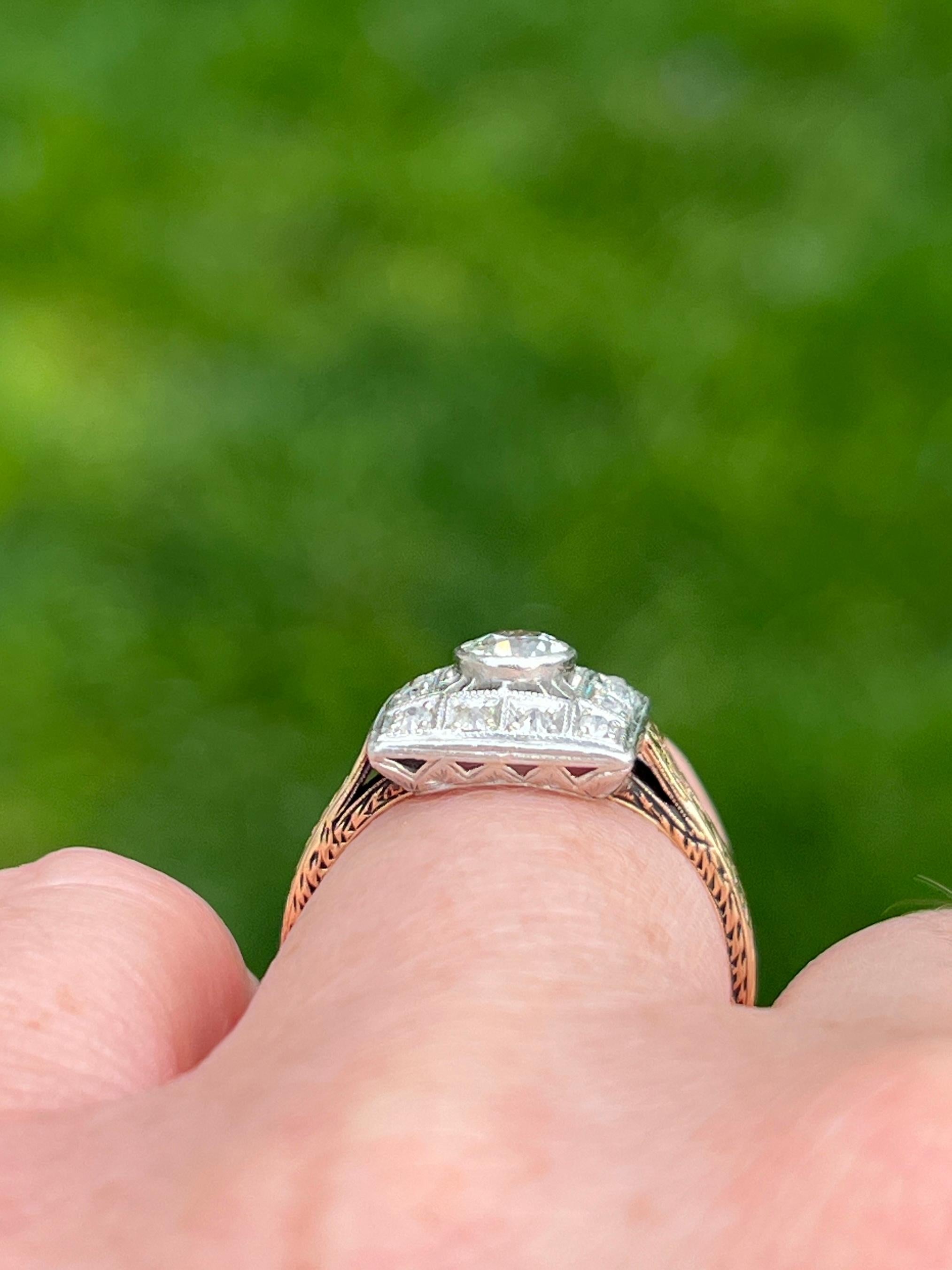 Edwardianischer Diamant-Verlobungsring aus Platin und Gelbgold 8