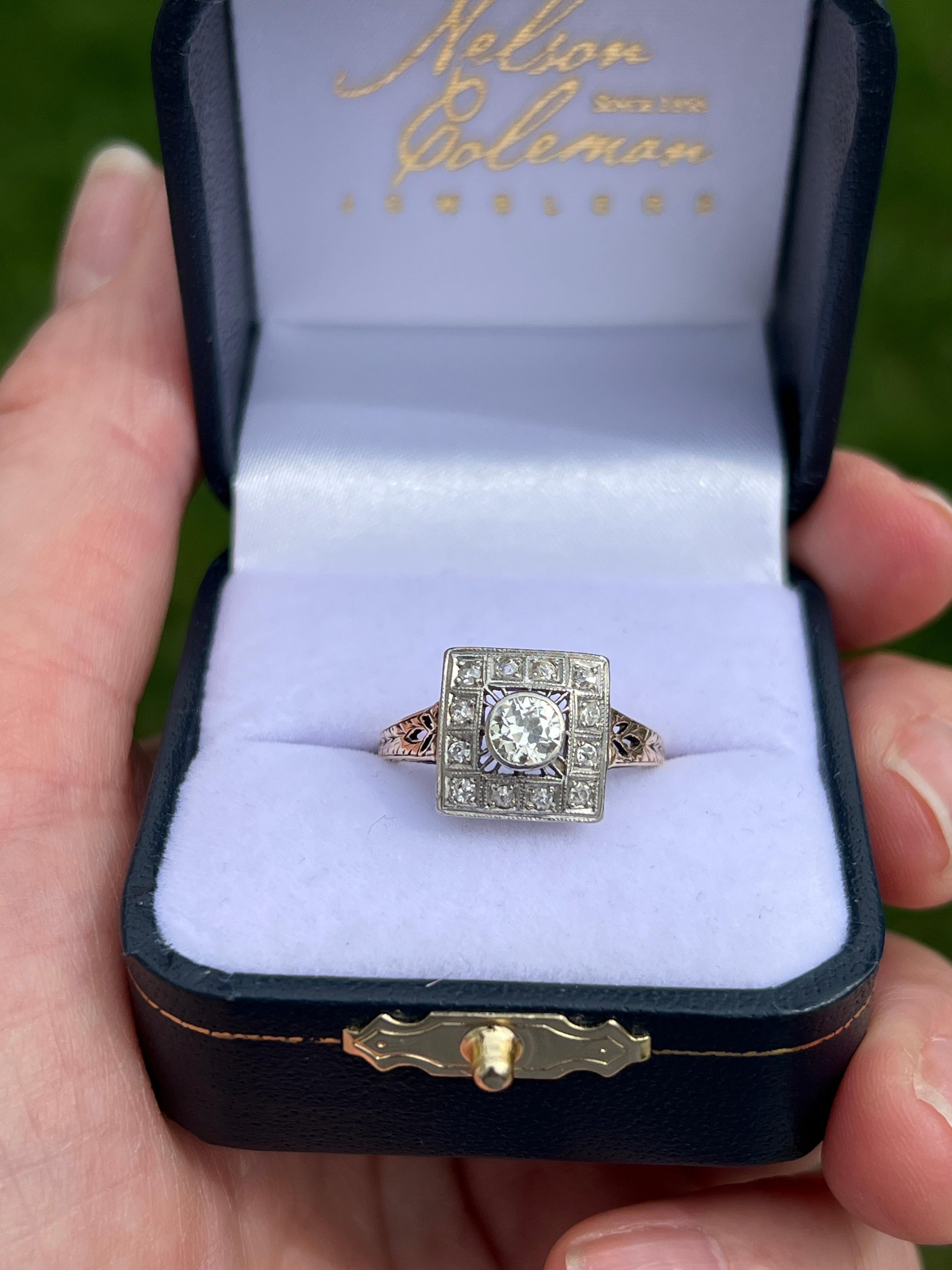 Edwardianischer Diamant-Verlobungsring aus Platin und Gelbgold (Alteuropäischer Schliff)