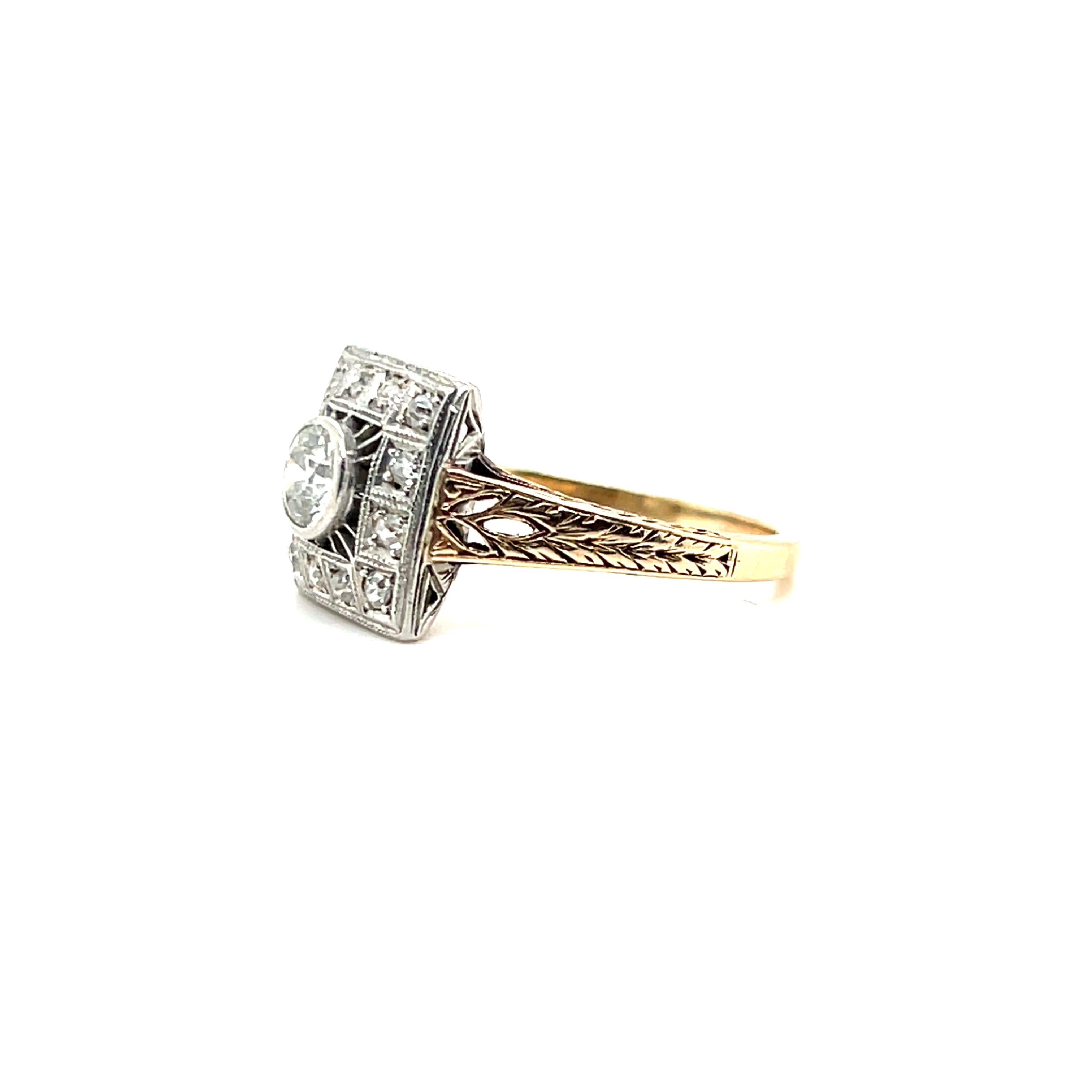 Edwardianischer Diamant-Verlobungsring aus Platin und Gelbgold 2