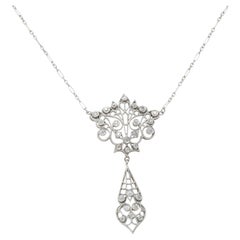 Edwardian Diamond Platinum Antique Peacock Filigree Lavalier Necklace