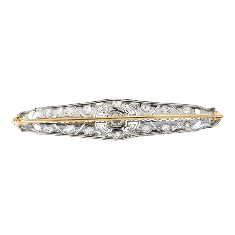 Edwardian Diamond Platinum Bar Brooch In Good Condition For Sale In Los Angeles, CA