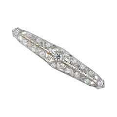 Antique Edwardian 2.25 Carat TW  Diamond Platinum Filigree Bar Brooch Circa 1910
