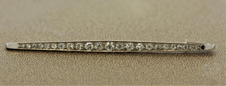 Edwardian Diamond Platinum Bar-Pin Brooch In Excellent Condition For Sale In Beverly Hills, CA