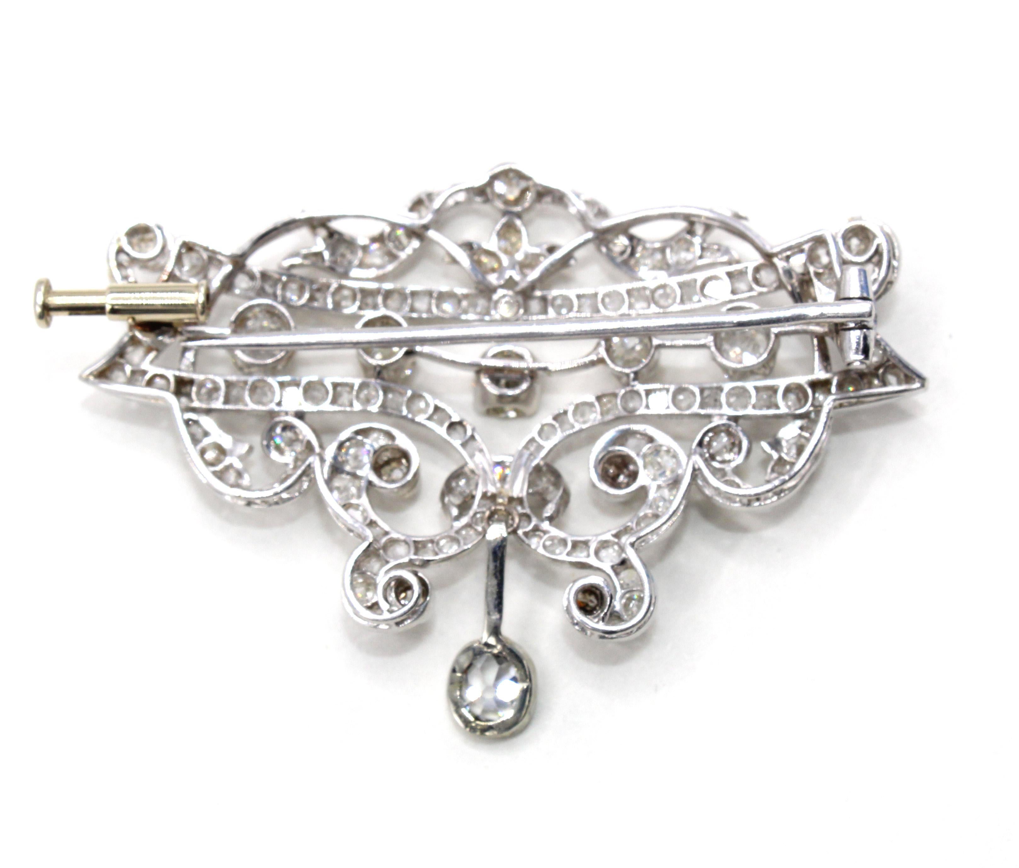 Edwardian Diamond Platinum Brooch In Excellent Condition For Sale In New York, NY