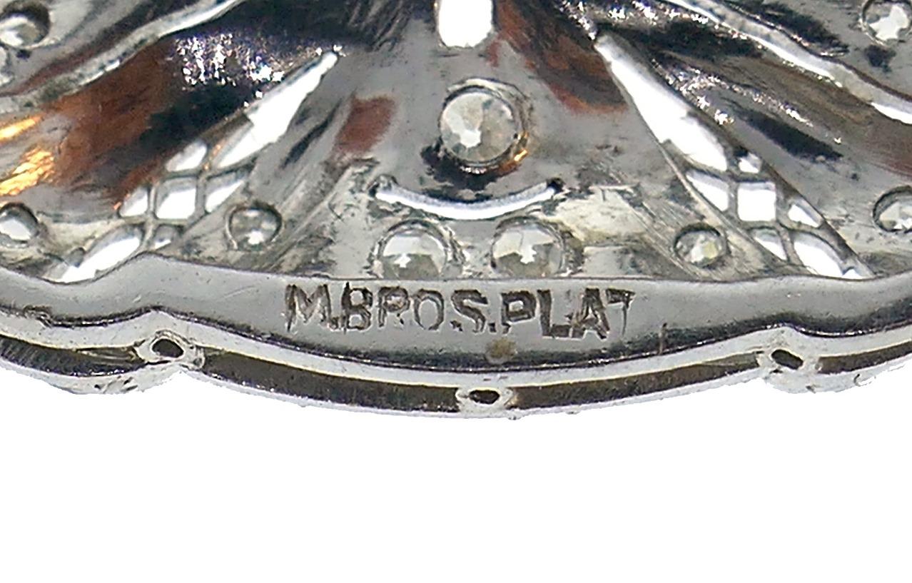Women's or Men's Edwardian Diamond Platinum Brooch Pin Clip, Art Deco Signed M. Bros.
