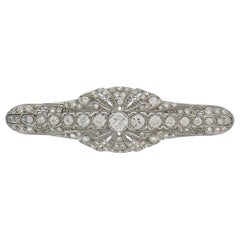 Edwardian Diamond Platinum Brooch Pin Clip, Art Deco Signed M. Bros.
