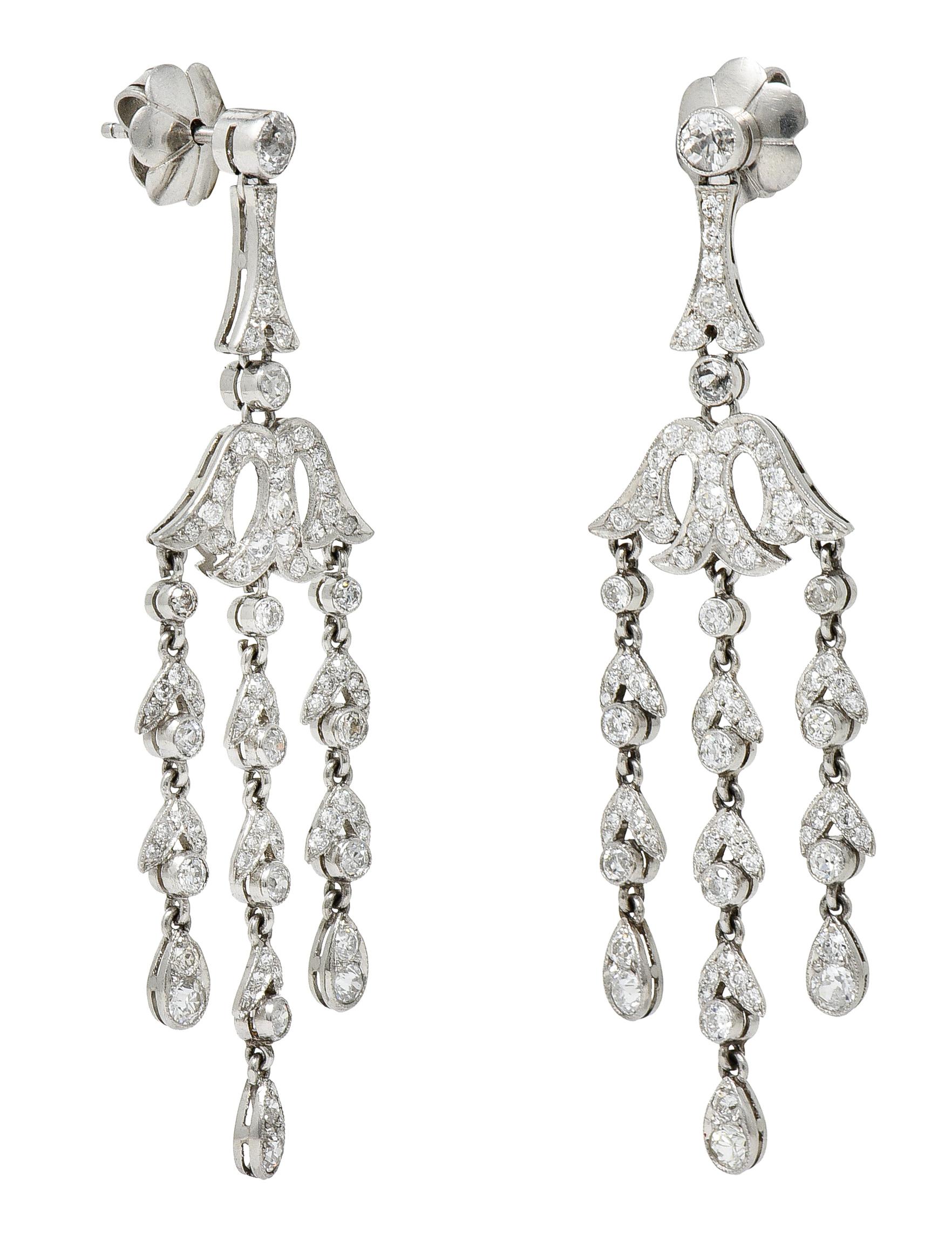 Women's or Men's Edwardian Diamond Platinum Chandelier Antique Earrings