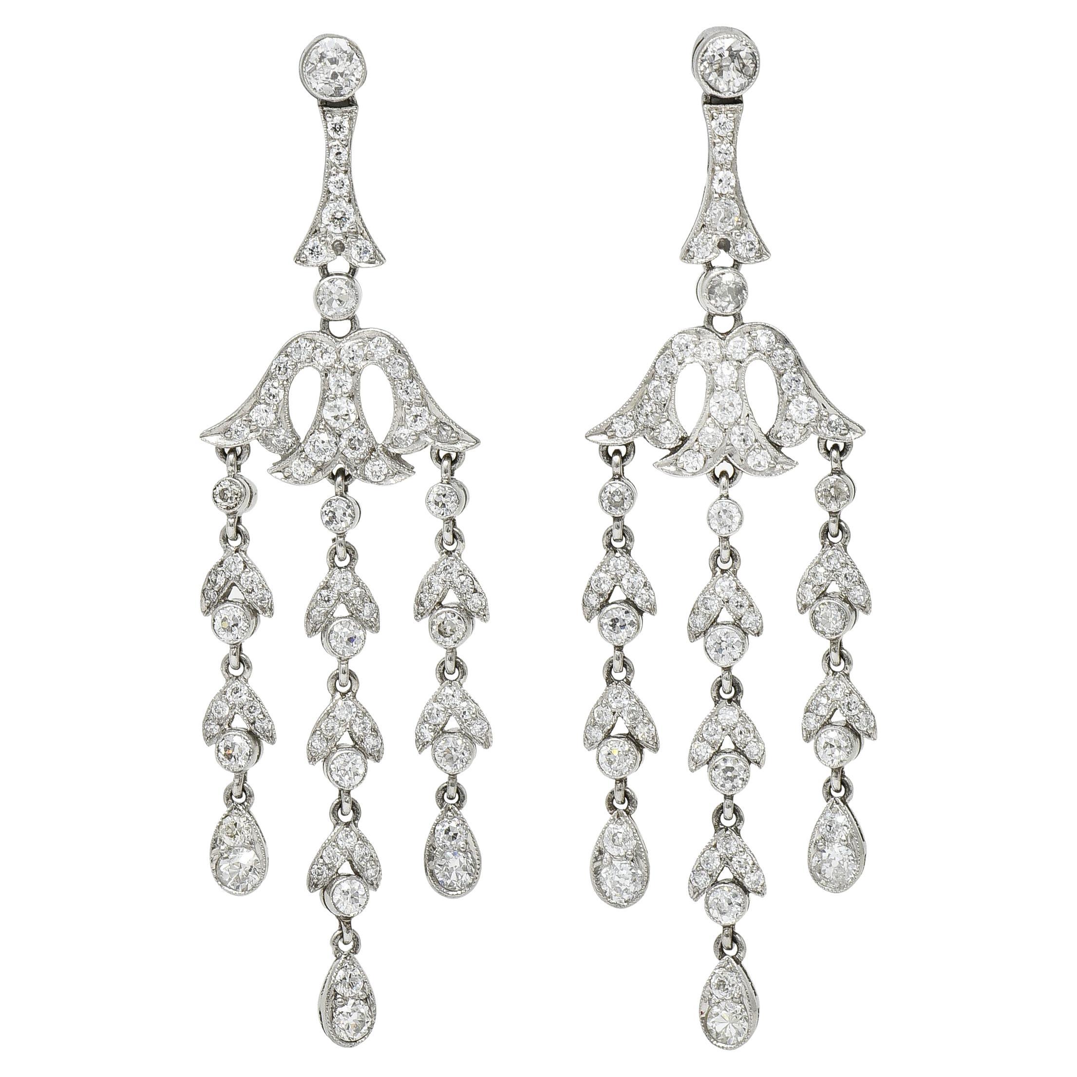 Edwardian Diamond Platinum Chandelier Antique Earrings