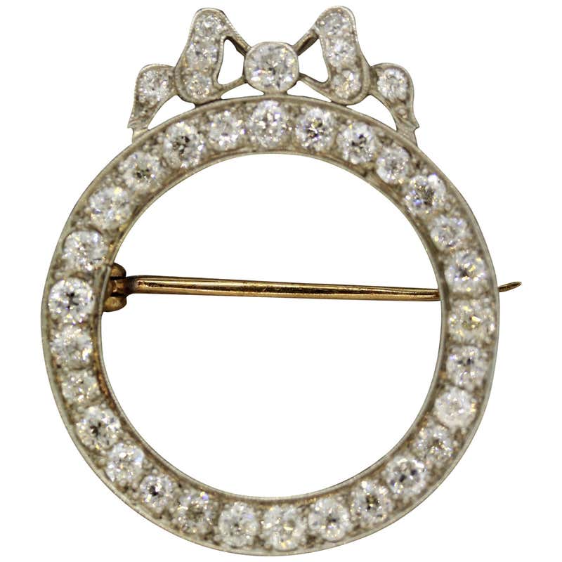 Midcentury Diamond Platinum Pin Brooch For Sale at 1stDibs