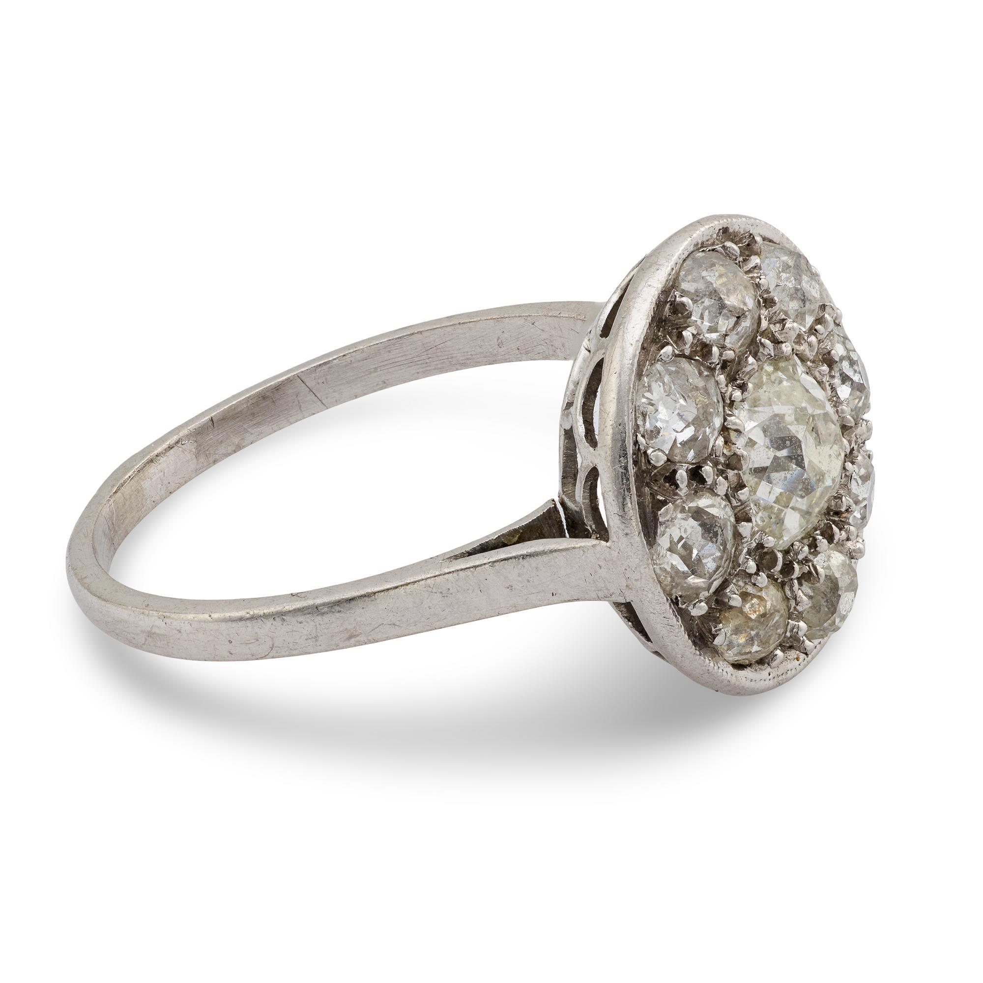 Edwardian diamond platinum cluster engagement ring For Sale 2