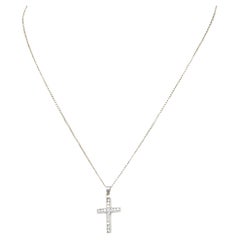 Edwardian Diamond Platinum Cross Pendant 14 Karat White Gold Necklace