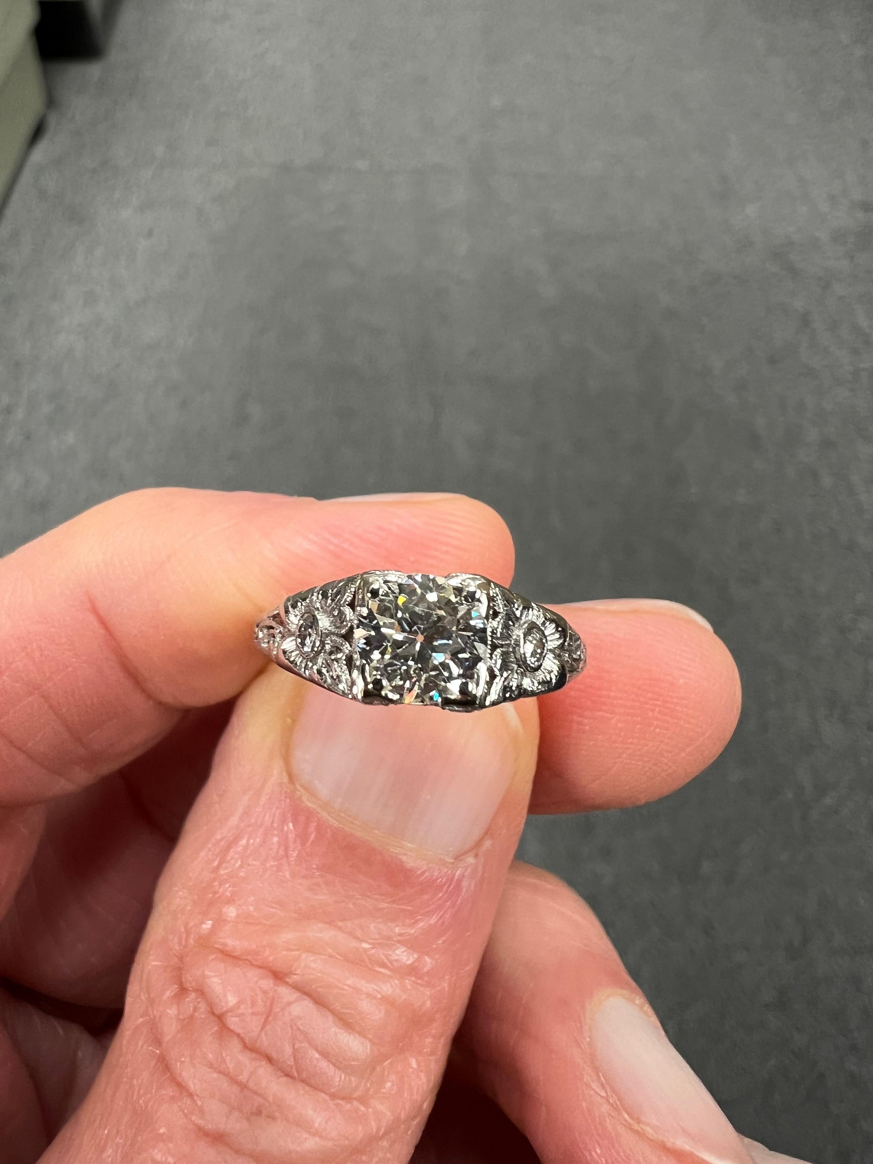 Edwardian Diamond Platinum Engagement Ring In Good Condition In Los Angeles, CA