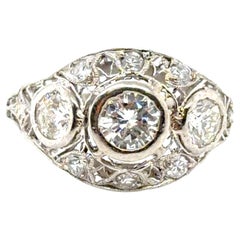 Edwardian Diamond Platinum Engagement Ring Mined 3 Stone 1.31ct Original 1910's