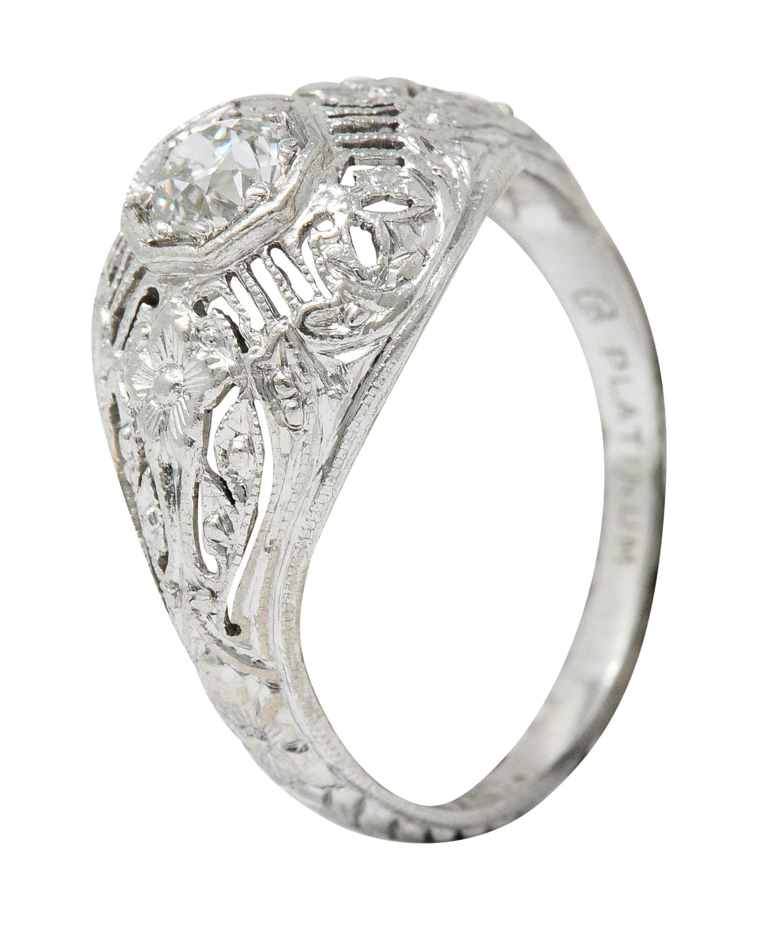 Edwardian Diamond Platinum Floral Engagement Ring 5