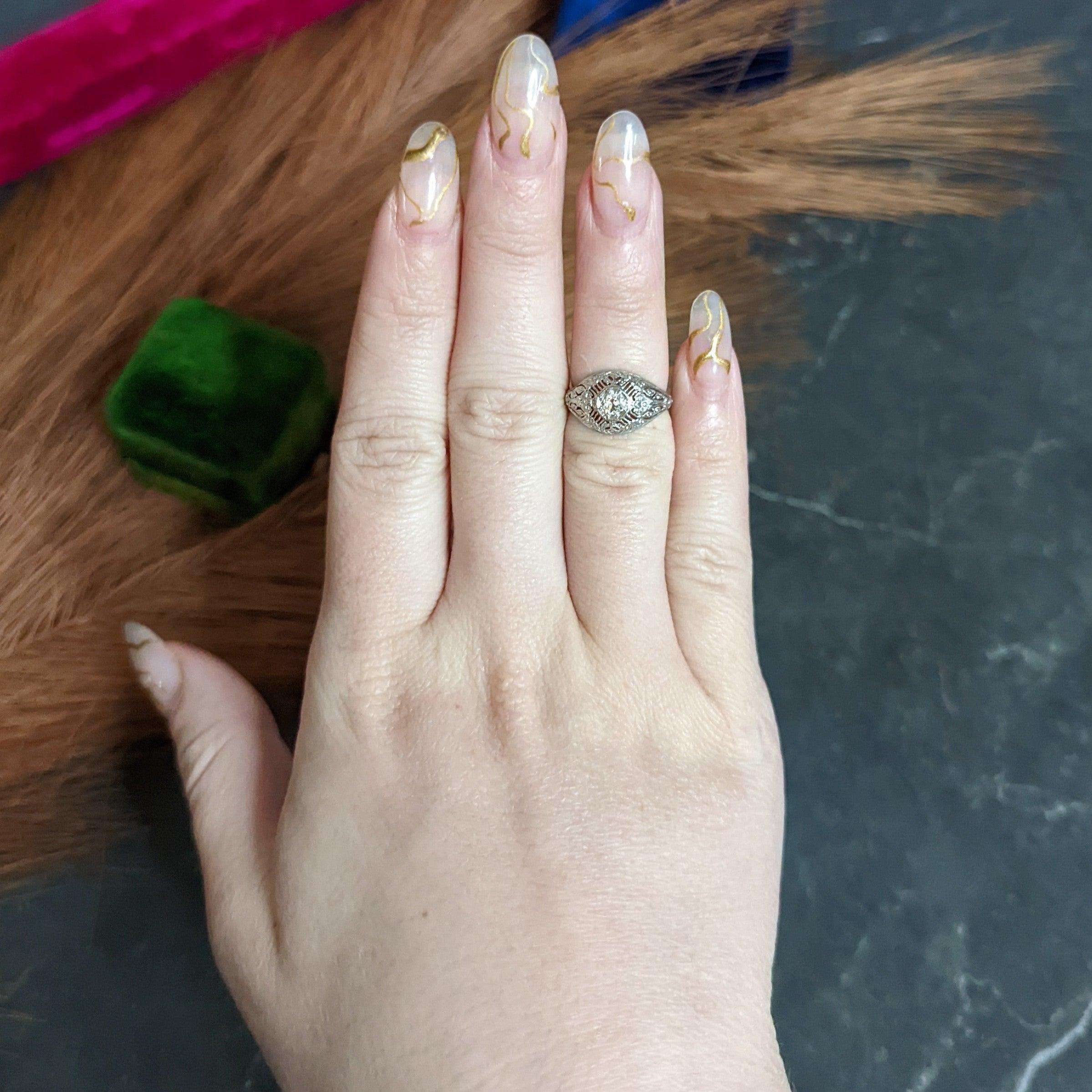 Edwardian Diamond Platinum Floral Engagement Ring 7