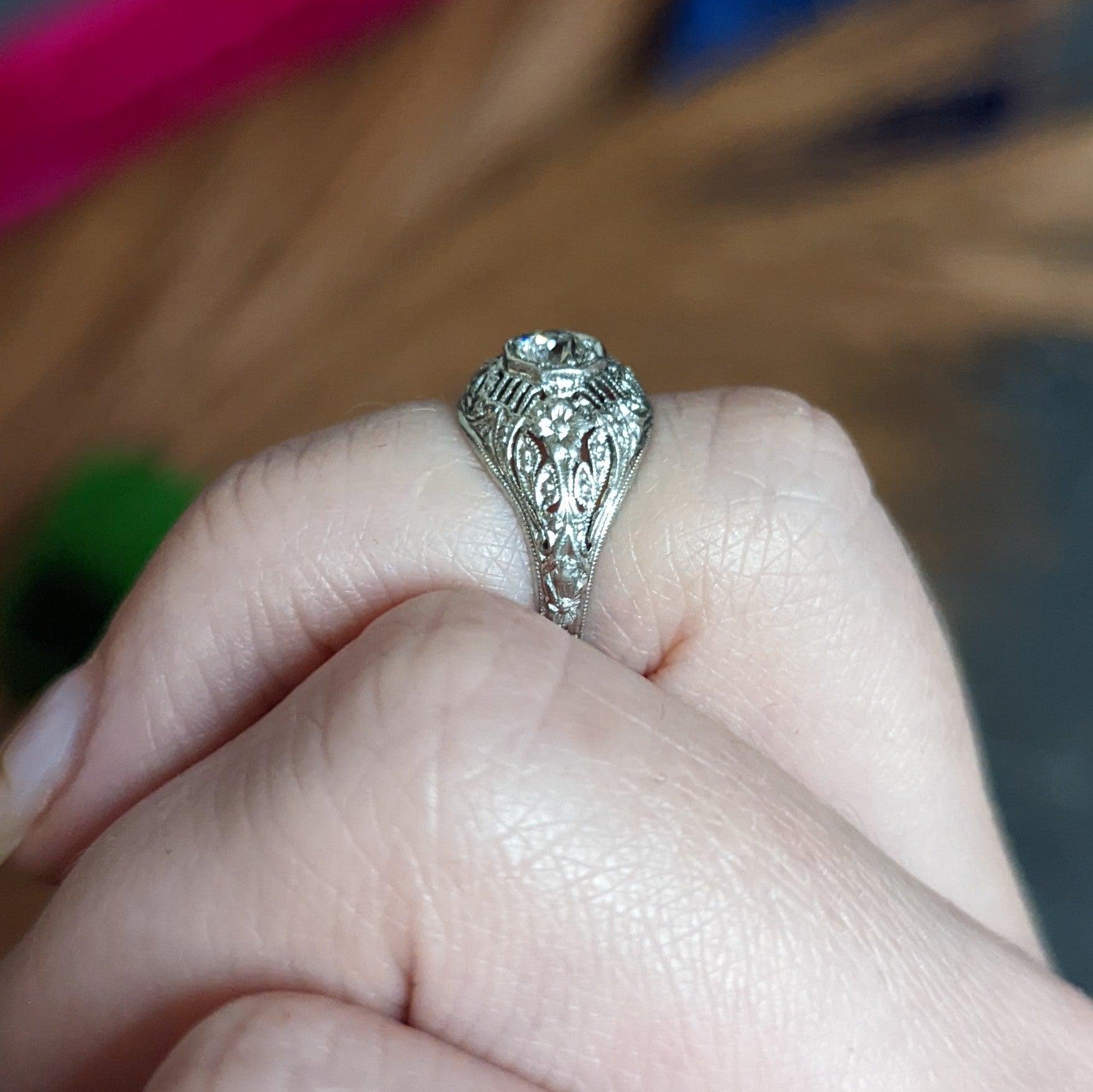 Edwardian Diamond Platinum Floral Engagement Ring 8