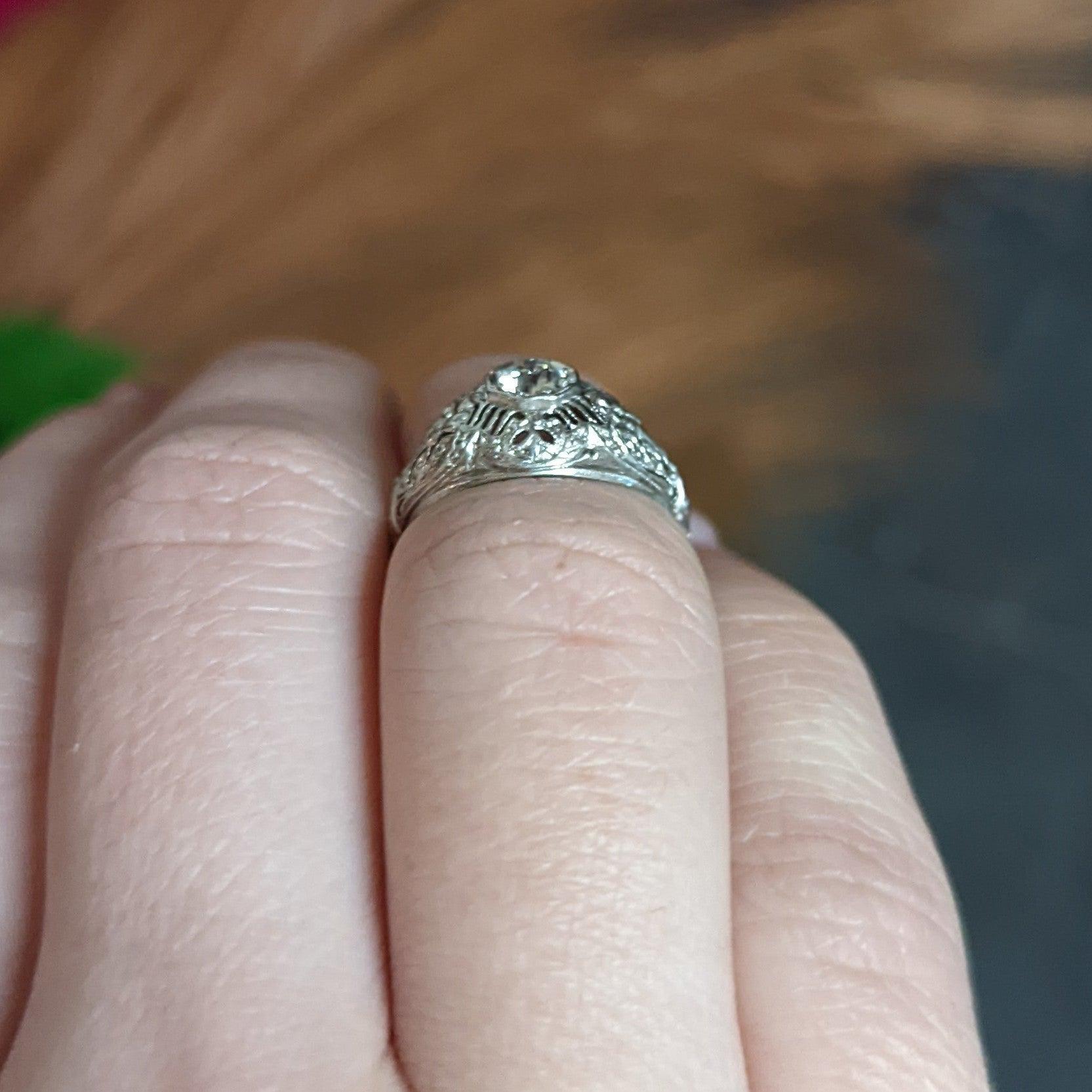 Edwardian Diamond Platinum Floral Engagement Ring 9