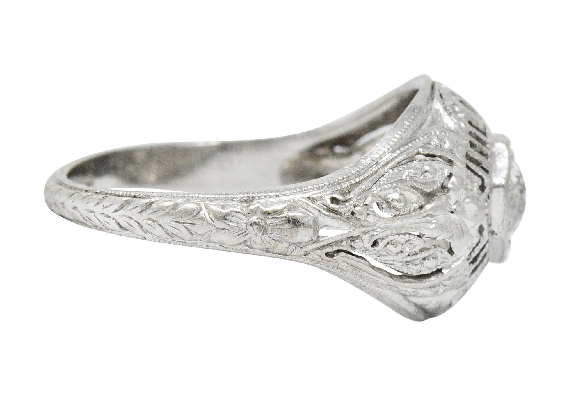 Old European Cut Edwardian Diamond Platinum Floral Engagement Ring