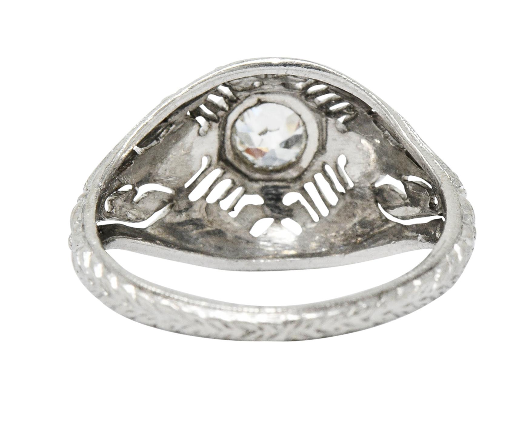 Edwardian Diamond Platinum Floral Engagement Ring In Excellent Condition In Philadelphia, PA