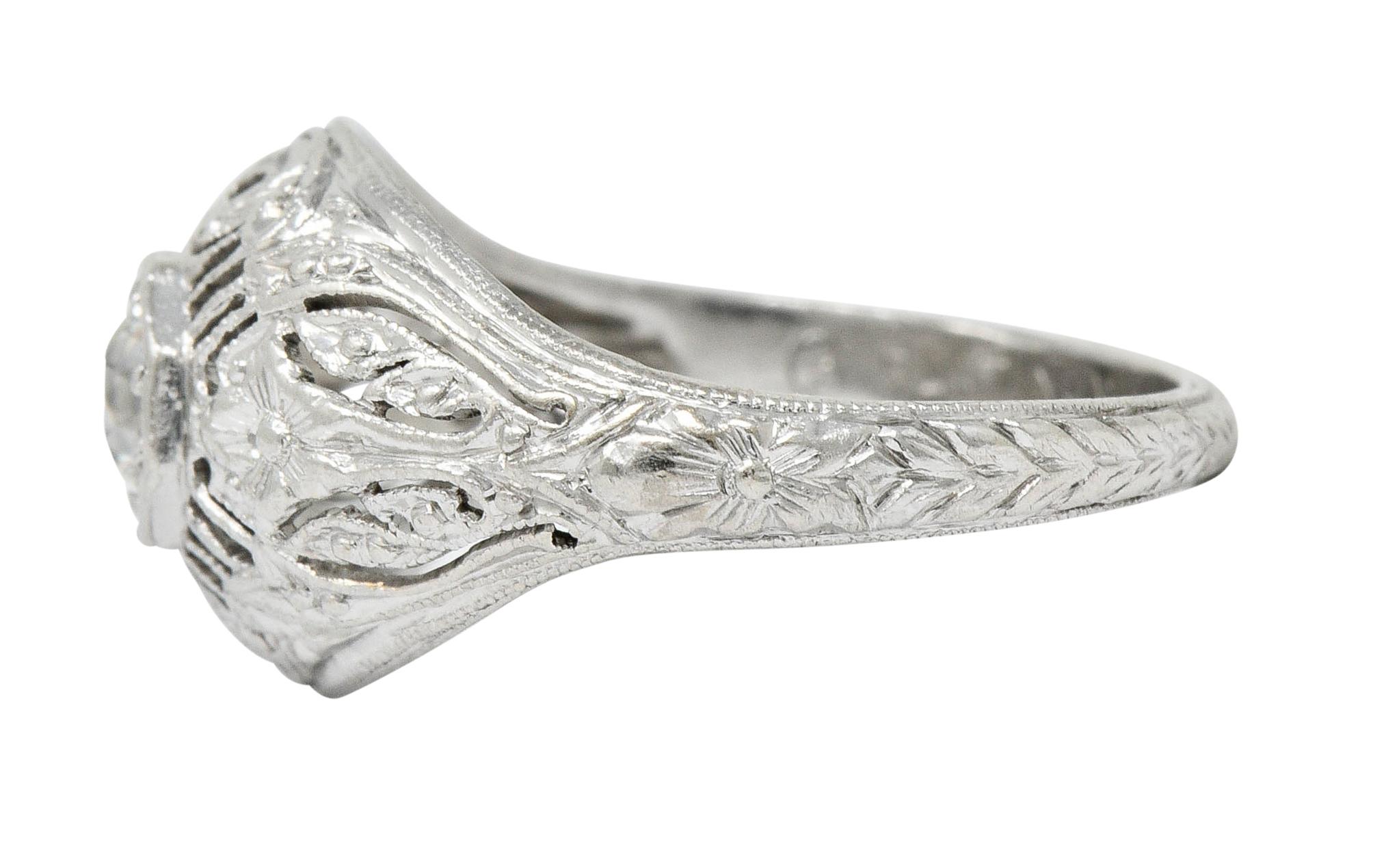 Women's or Men's Edwardian Diamond Platinum Floral Engagement Ring