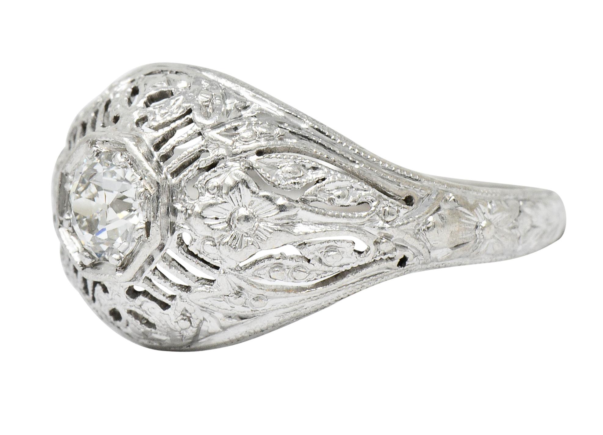 Edwardian Diamond Platinum Floral Engagement Ring 1