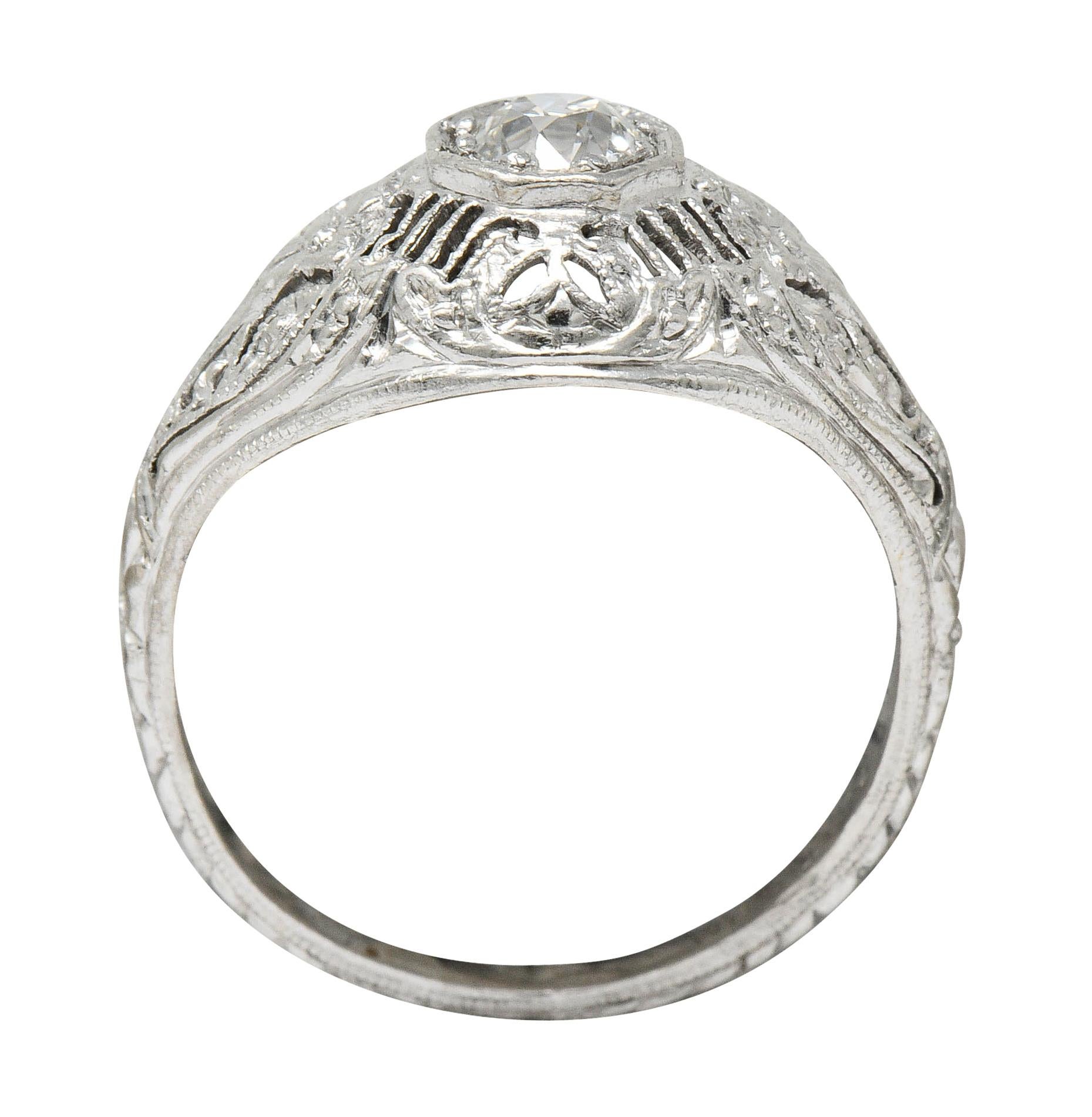 Edwardian Diamond Platinum Floral Engagement Ring 2