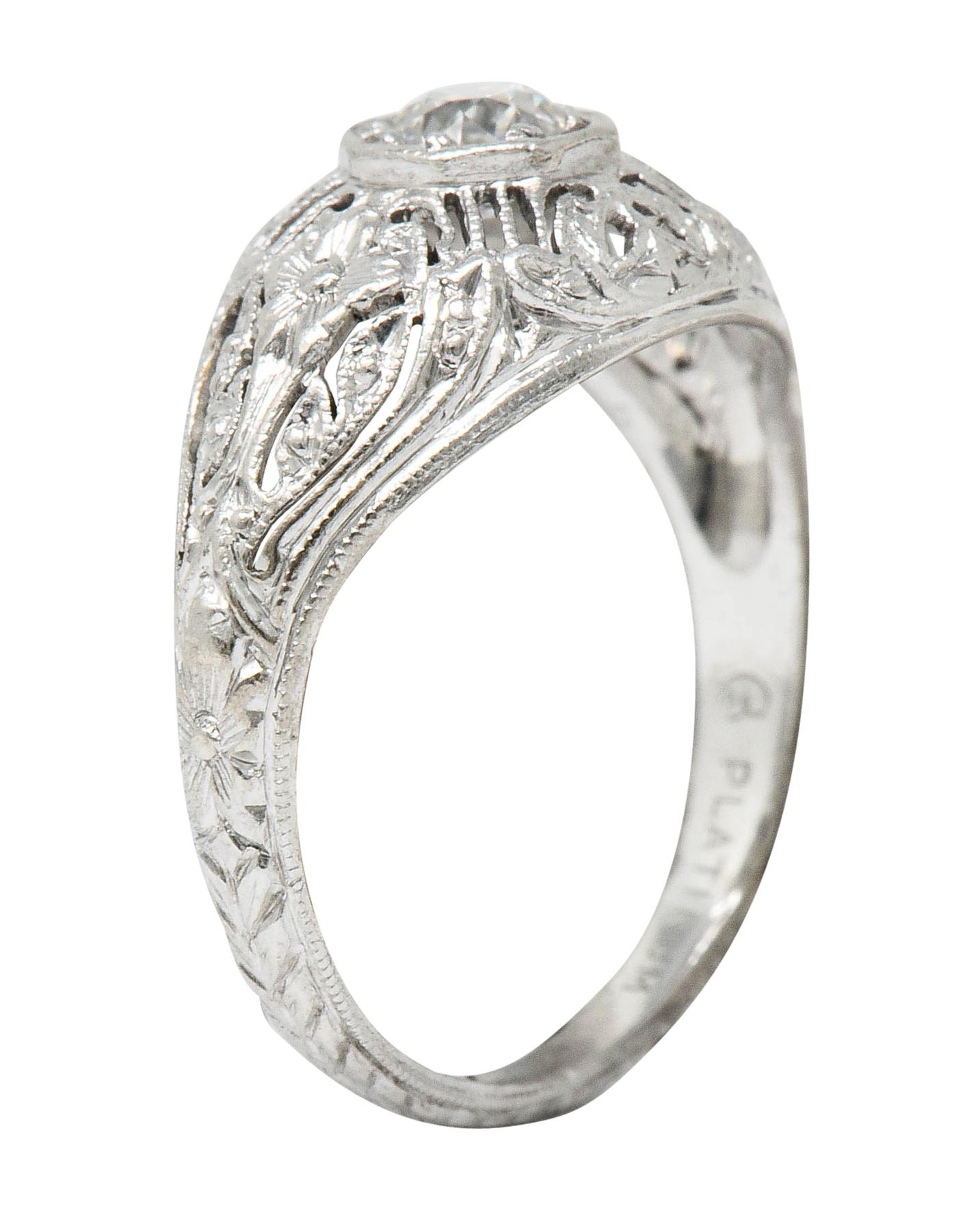 Edwardian Diamond Platinum Floral Engagement Ring 3