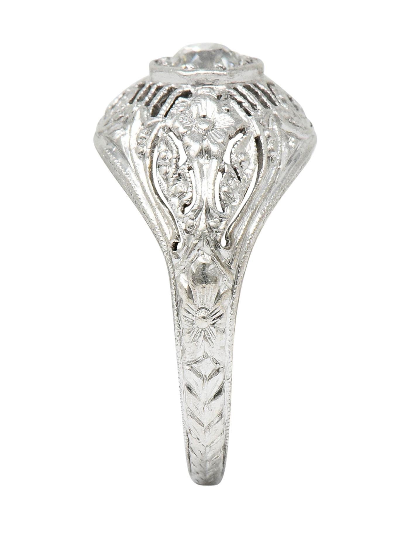 Edwardian Diamond Platinum Floral Engagement Ring 4