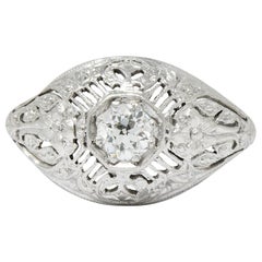 Edwardian Diamond Platinum Floral Engagement Ring