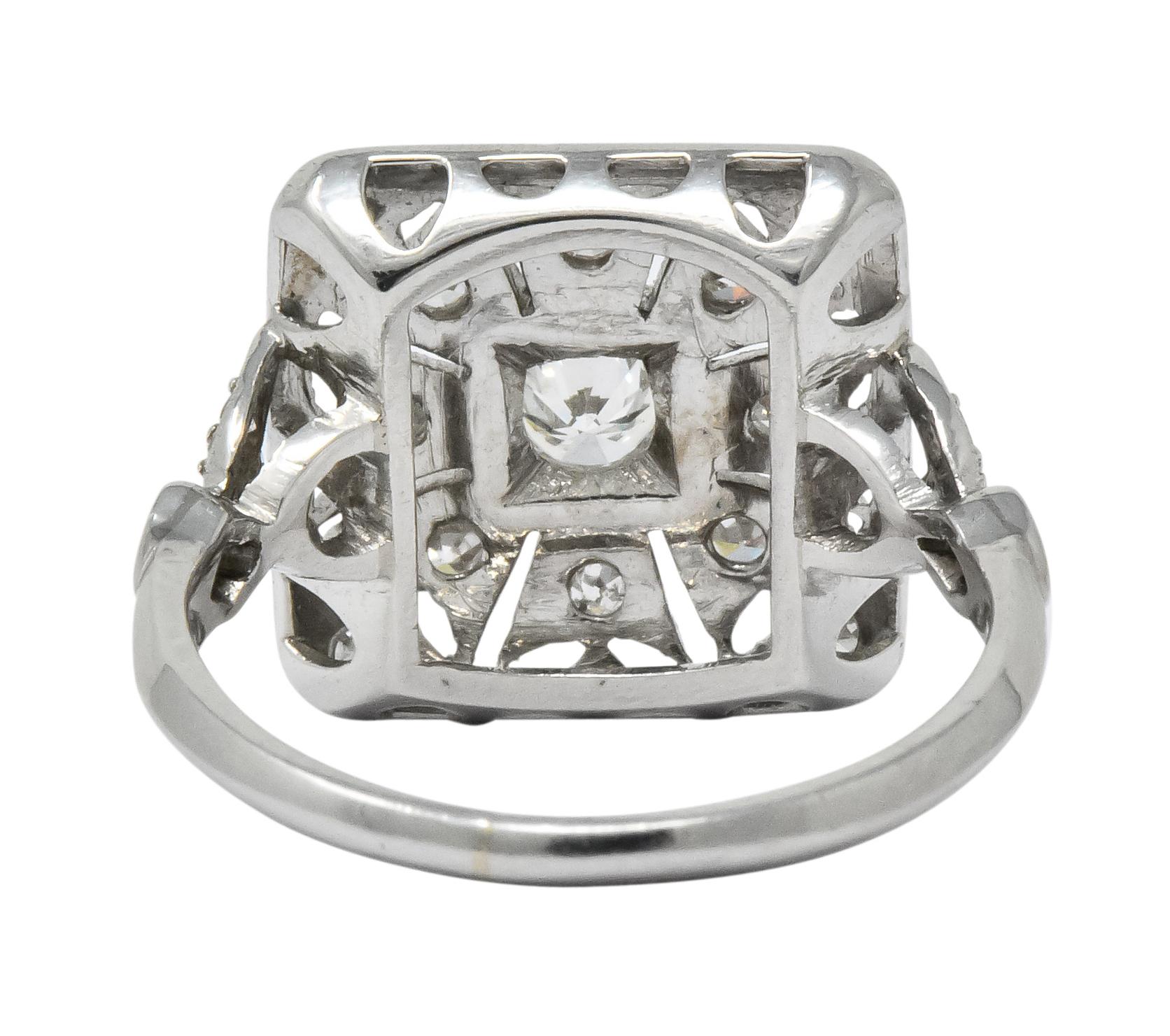 Edwardian Diamond Platinum Geometric Dinner Ring In Excellent Condition In Philadelphia, PA
