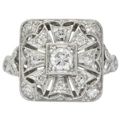 Edwardian Diamond Platinum Geometric Dinner Ring