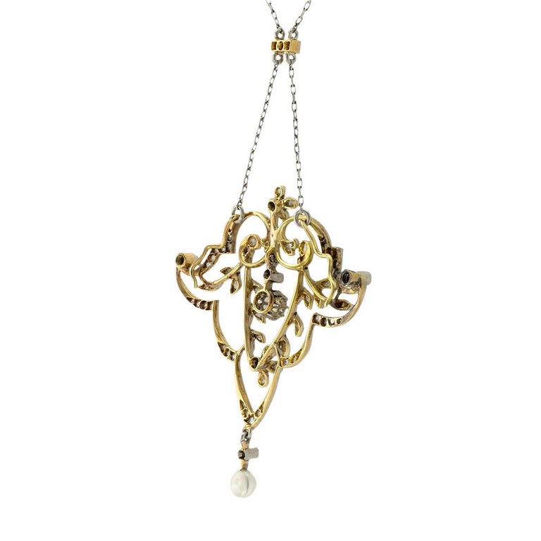 Edwardian Diamond Platinum Gold Brooch Necklace For Sale 2