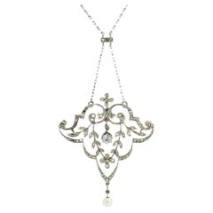 Edwardian Diamond Platinum Gold Brooch Necklace