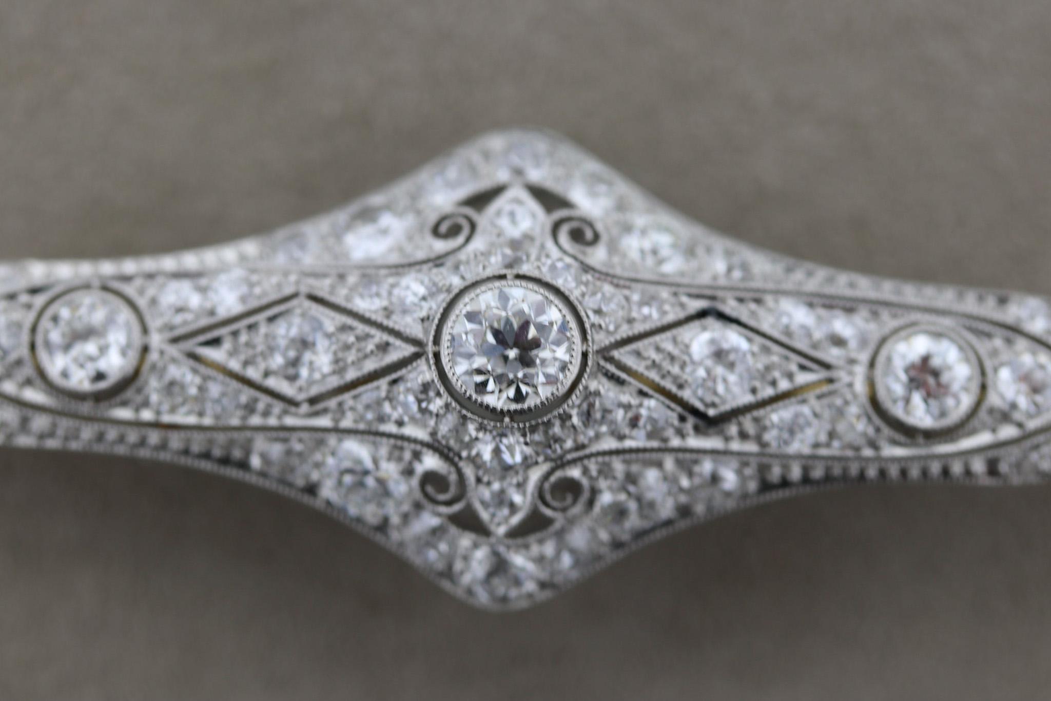 Edwardian Diamond Platinum Gold Pin Brooch, Circa 1915 In Excellent Condition For Sale In Beverly Hills, CA
