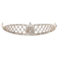 Antique Edwardian Diamond Platinum Lattice Tiara, Circa 1905