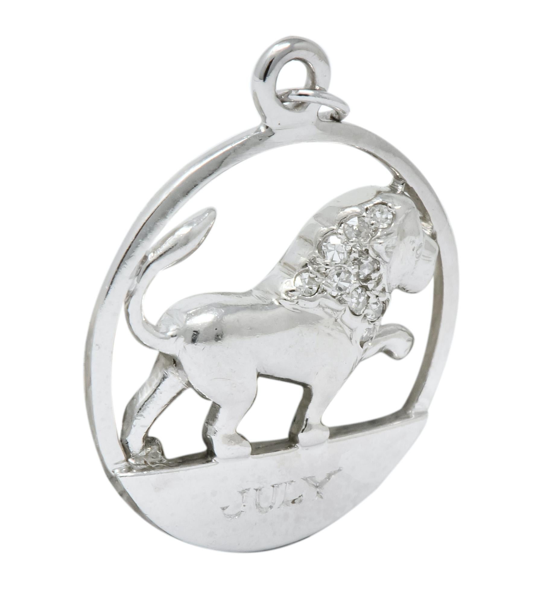 Edwardian Diamond Platinum Leo Lion Zodiac Charm In Excellent Condition For Sale In Philadelphia, PA