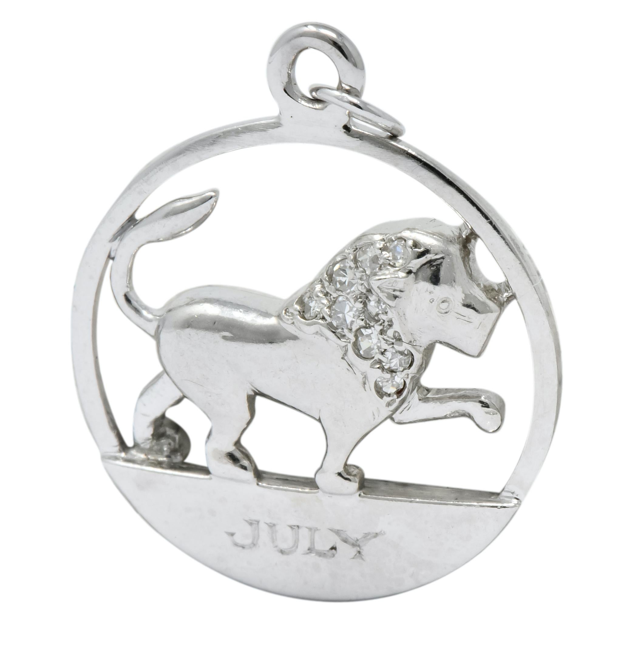 Women's or Men's Edwardian Diamond Platinum Leo Lion Zodiac Charm For Sale