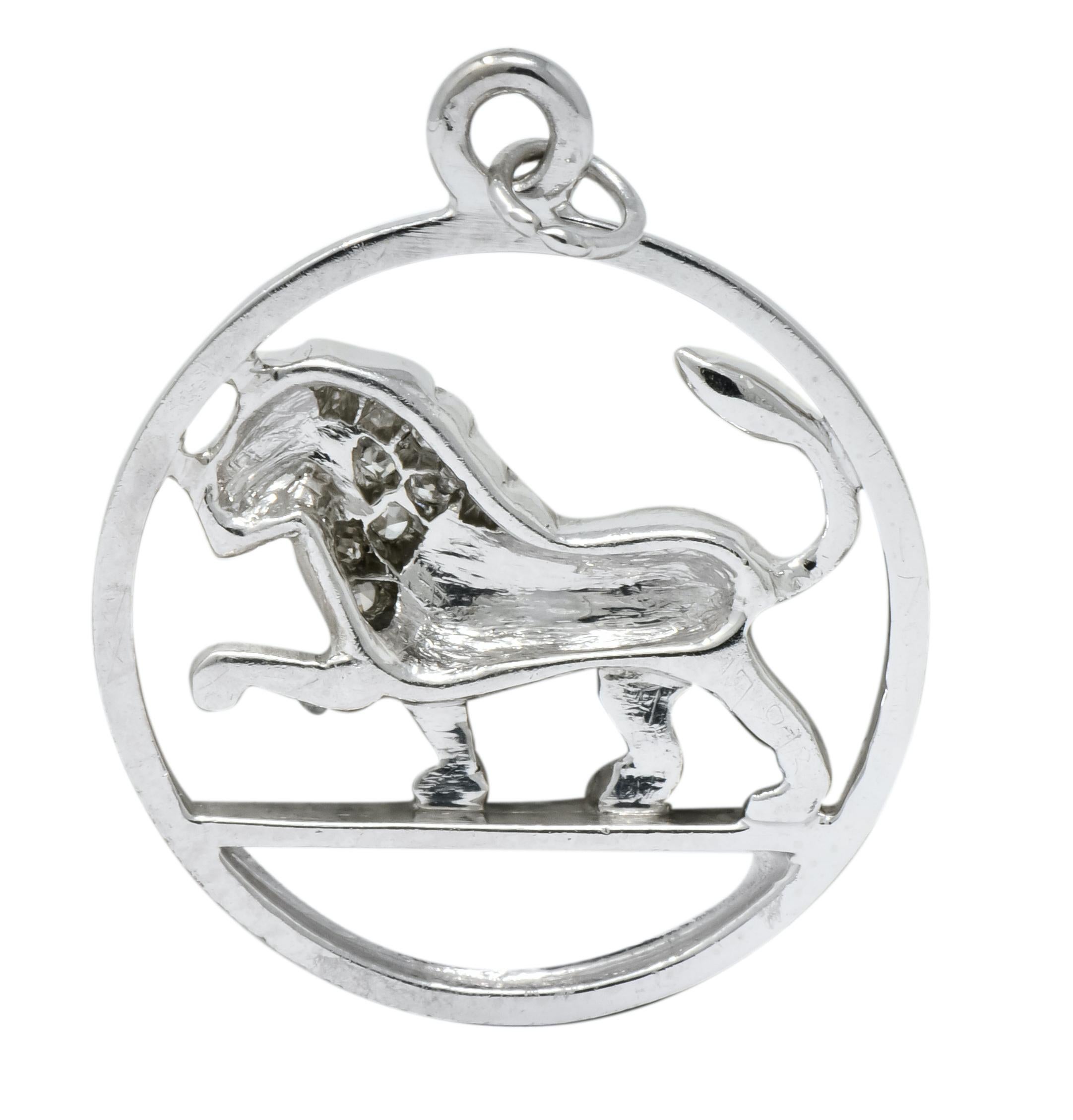 Breloque du zodiaque lion édouardien en platine et diamants Unisexe en vente