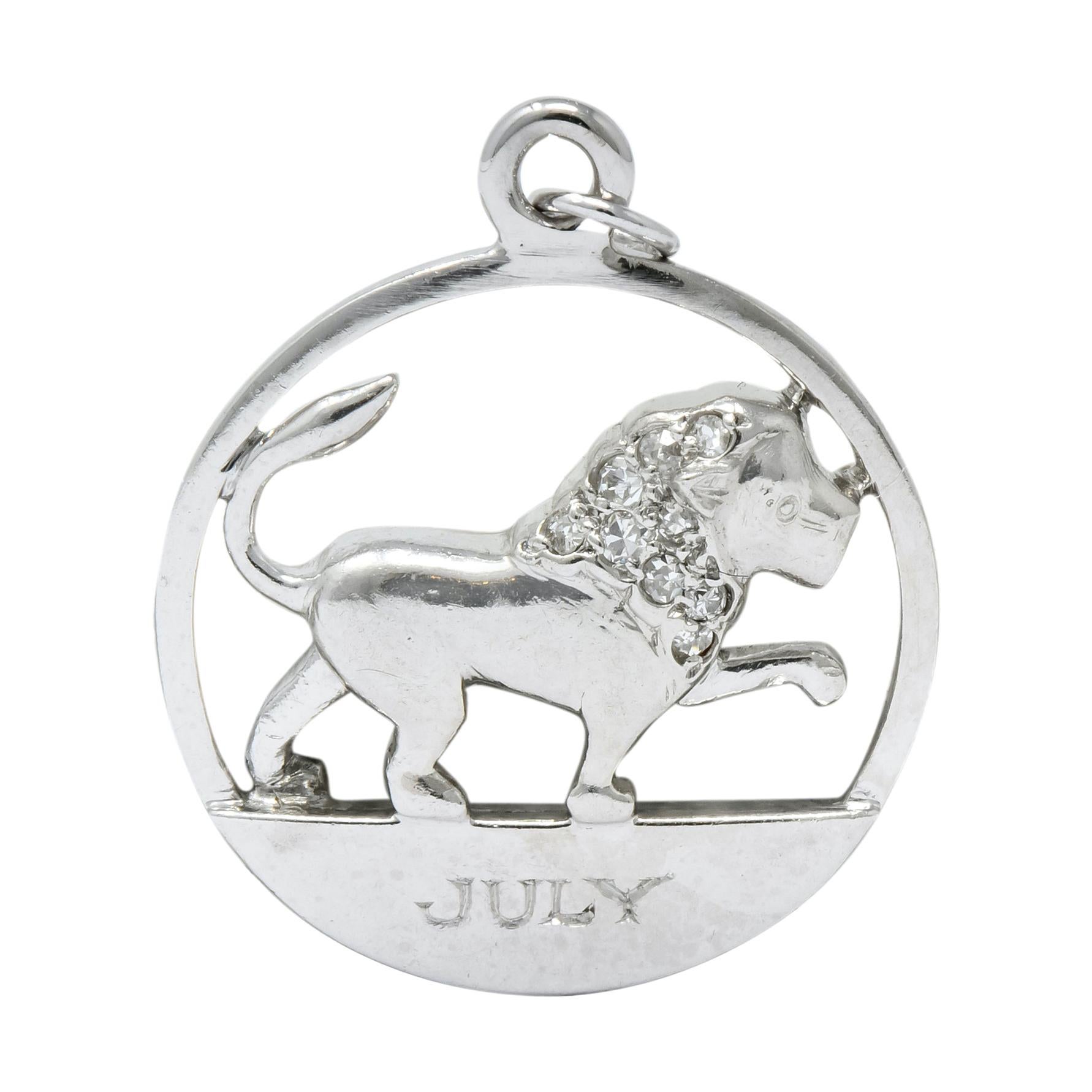 Edwardian Diamond Platinum Leo Lion Zodiac Charm