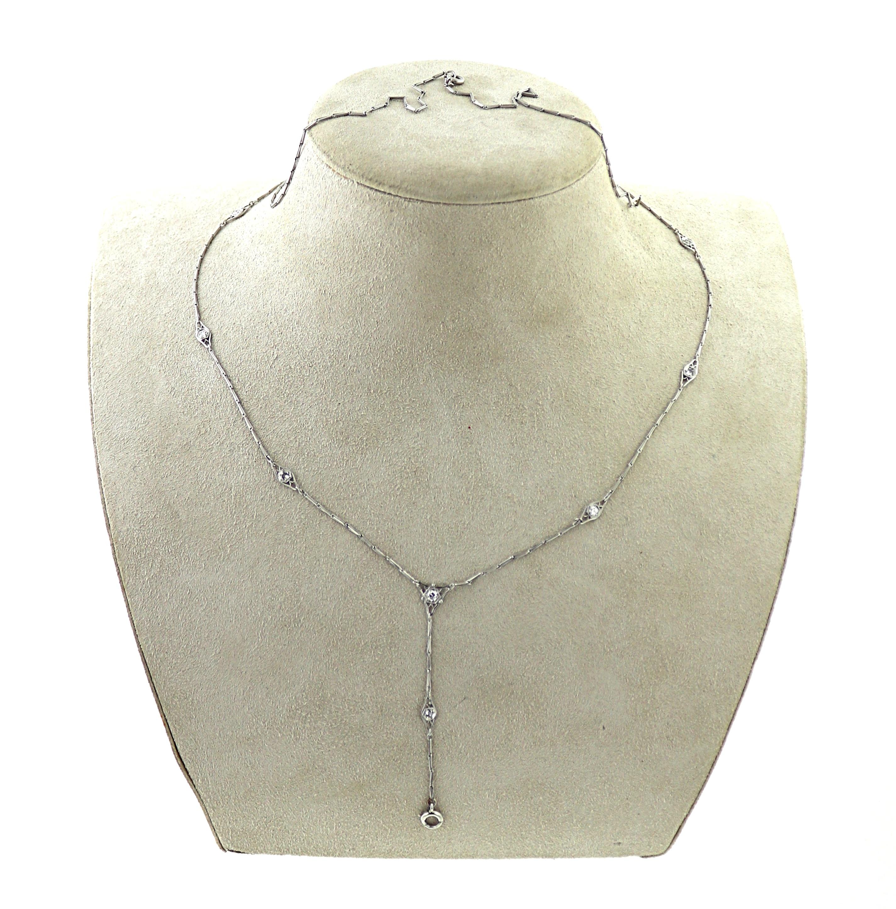 Old European Cut Edwardian Diamond, Platinum, Lorgnette Chain Necklace For Sale