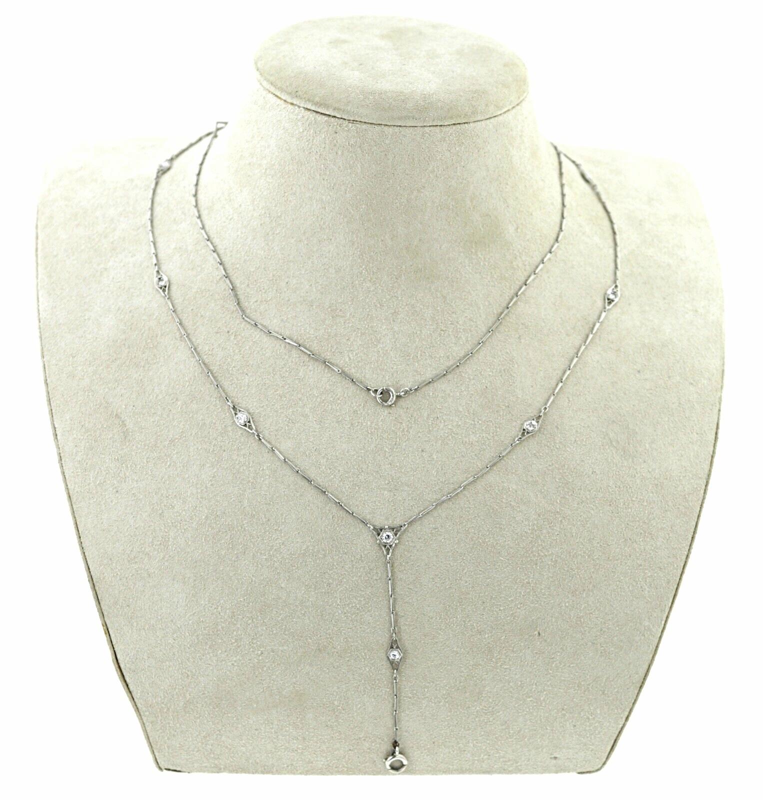Edwardian Diamond, Platinum, Lorgnette Chain Necklace In Good Condition For Sale In Pleasant Hill, CA