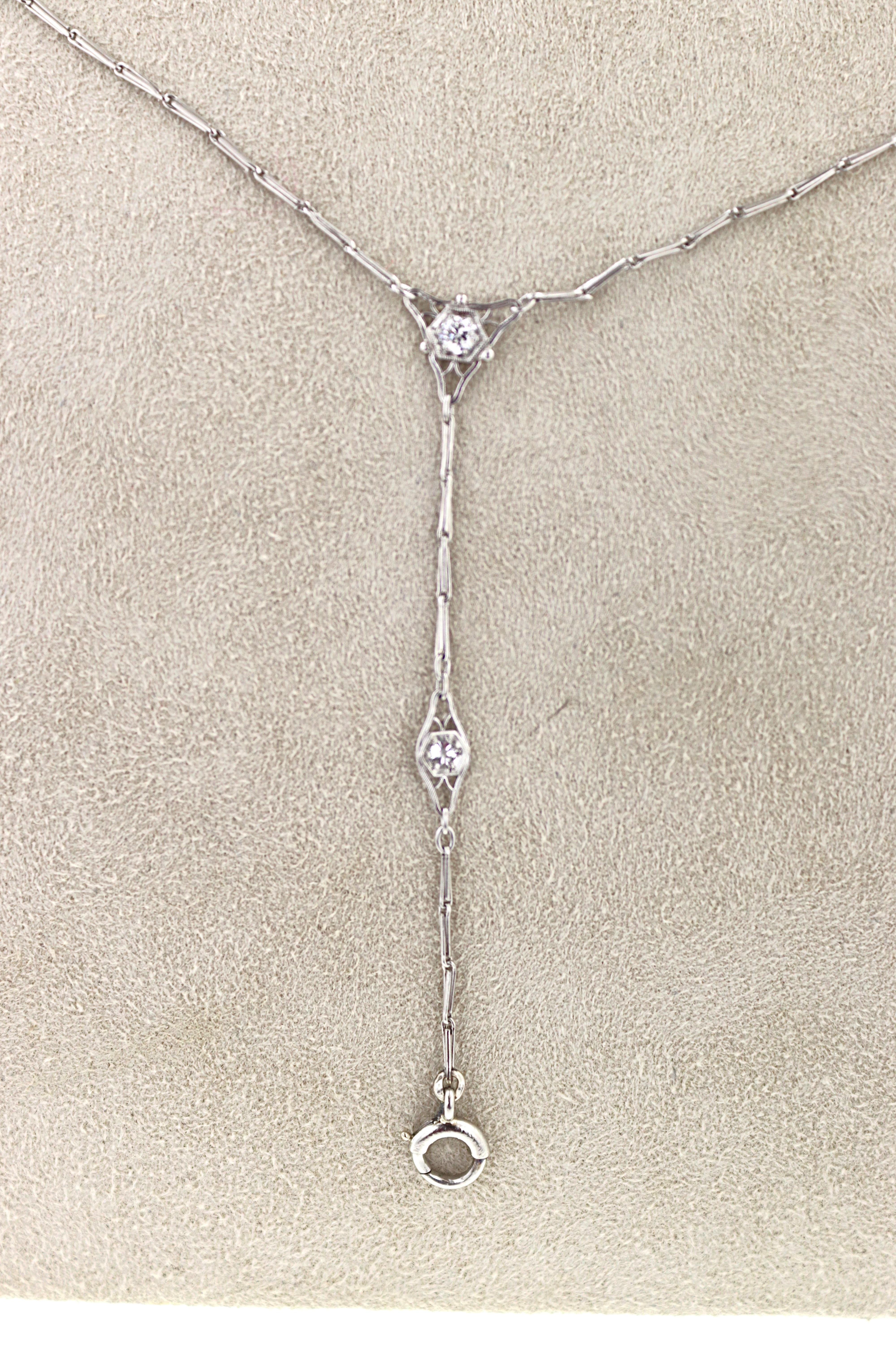 Edwardian Diamond, Platinum, Lorgnette Chain Necklace For Sale 1