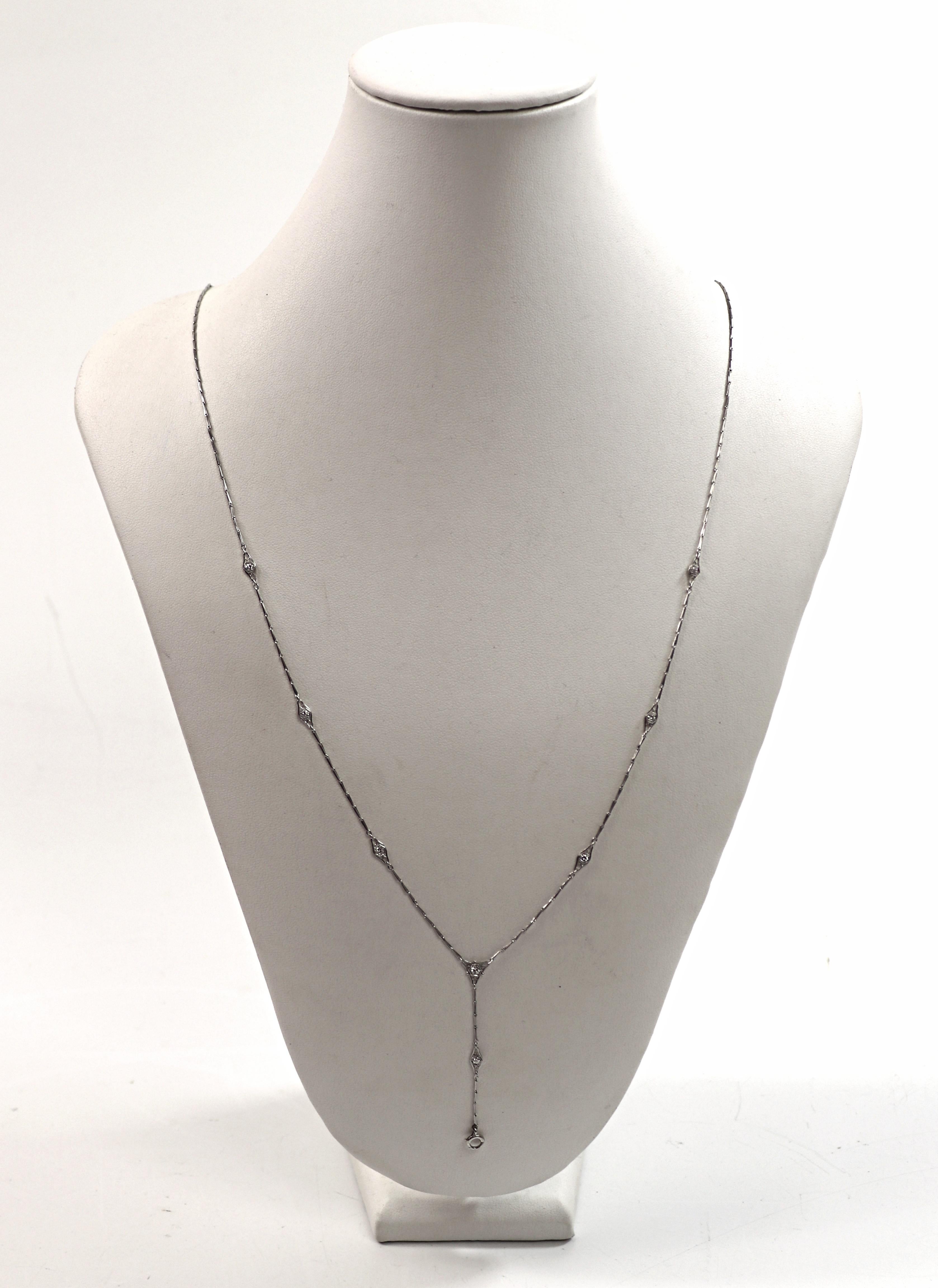 Edwardian Diamond, Platinum, Lorgnette Chain Necklace For Sale 2
