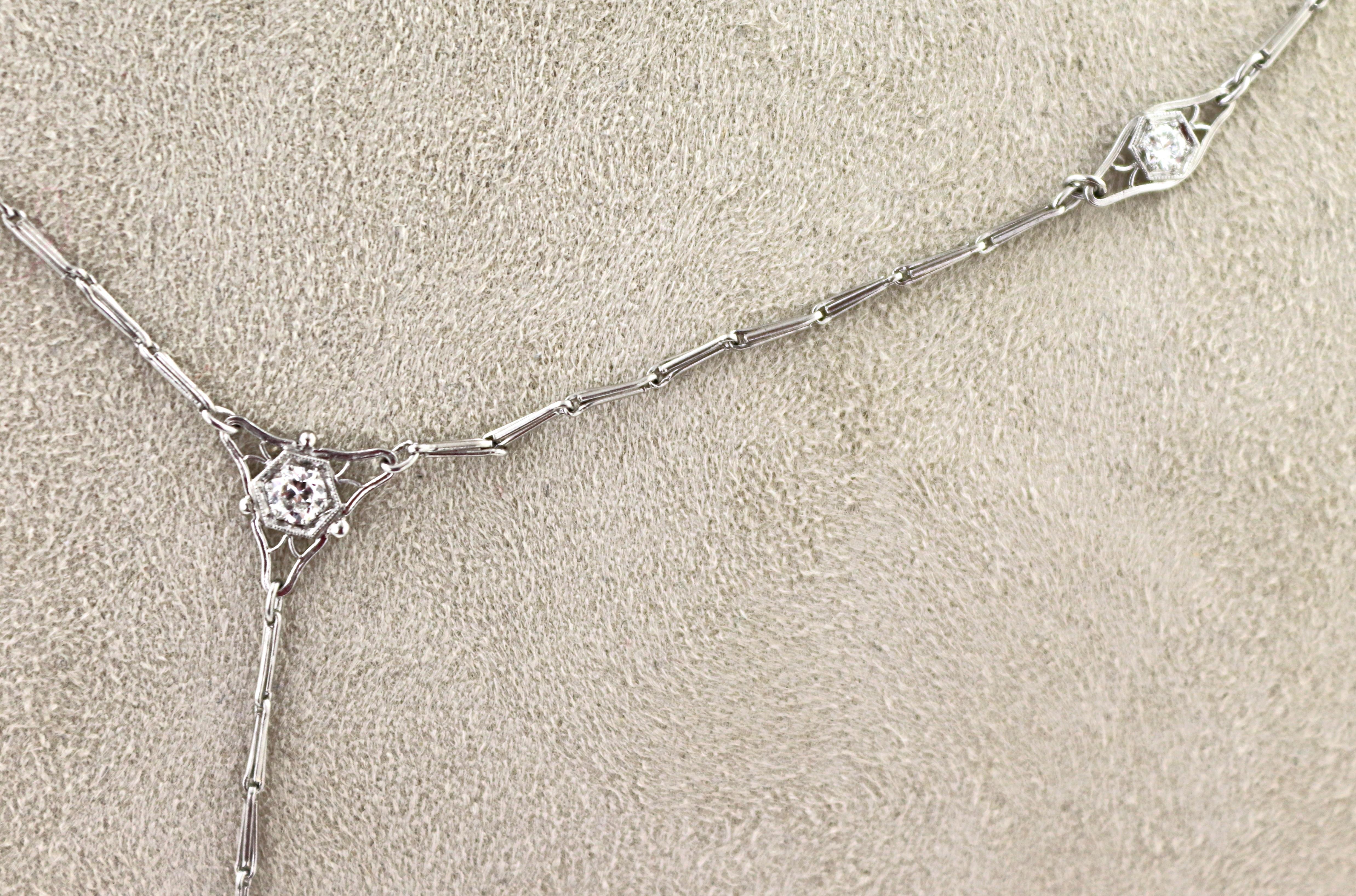 Edwardian Diamond, Platinum, Lorgnette Chain Necklace For Sale 3