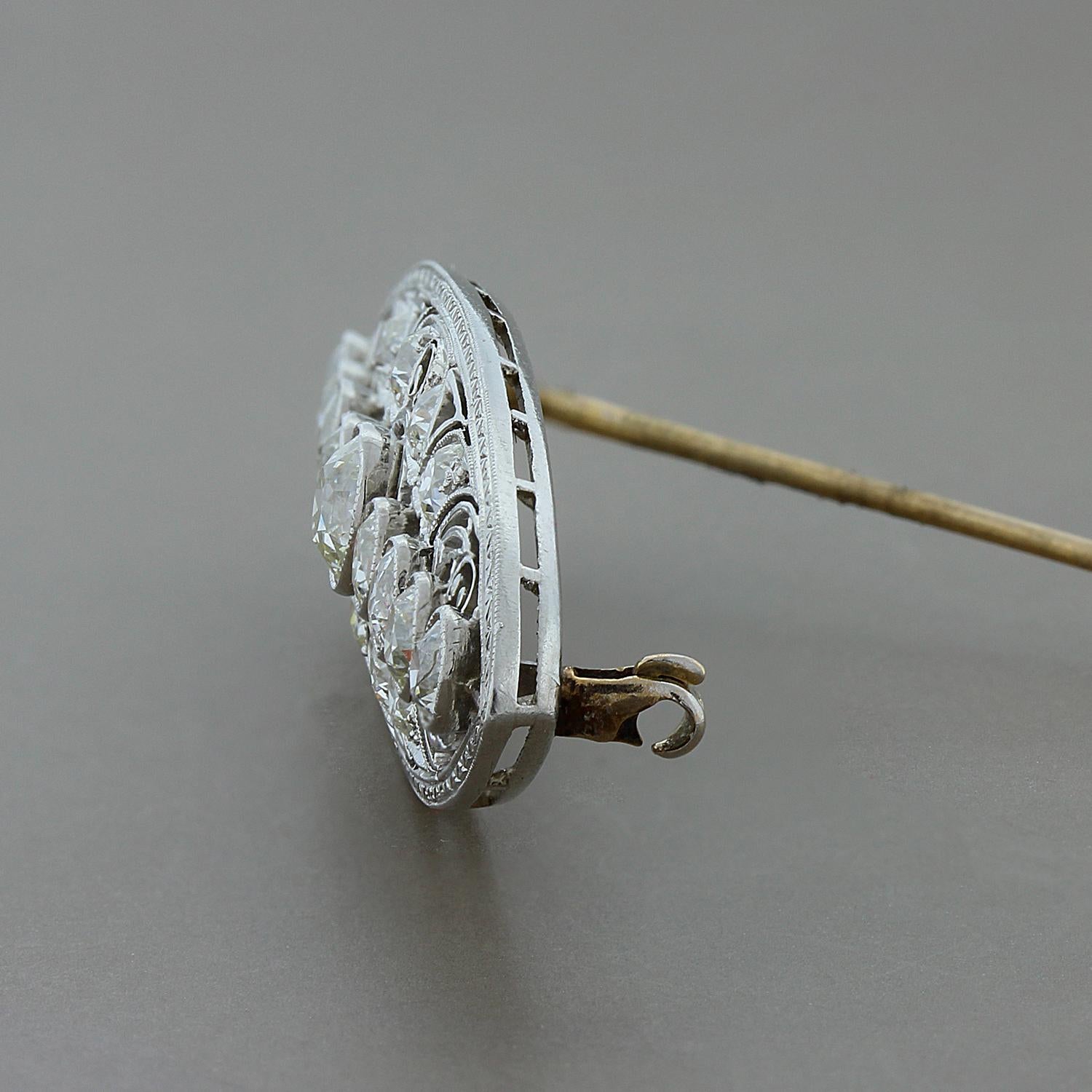 Edwardian Diamond Platinum Navette Brooch In Excellent Condition For Sale In Beverly Hills, CA