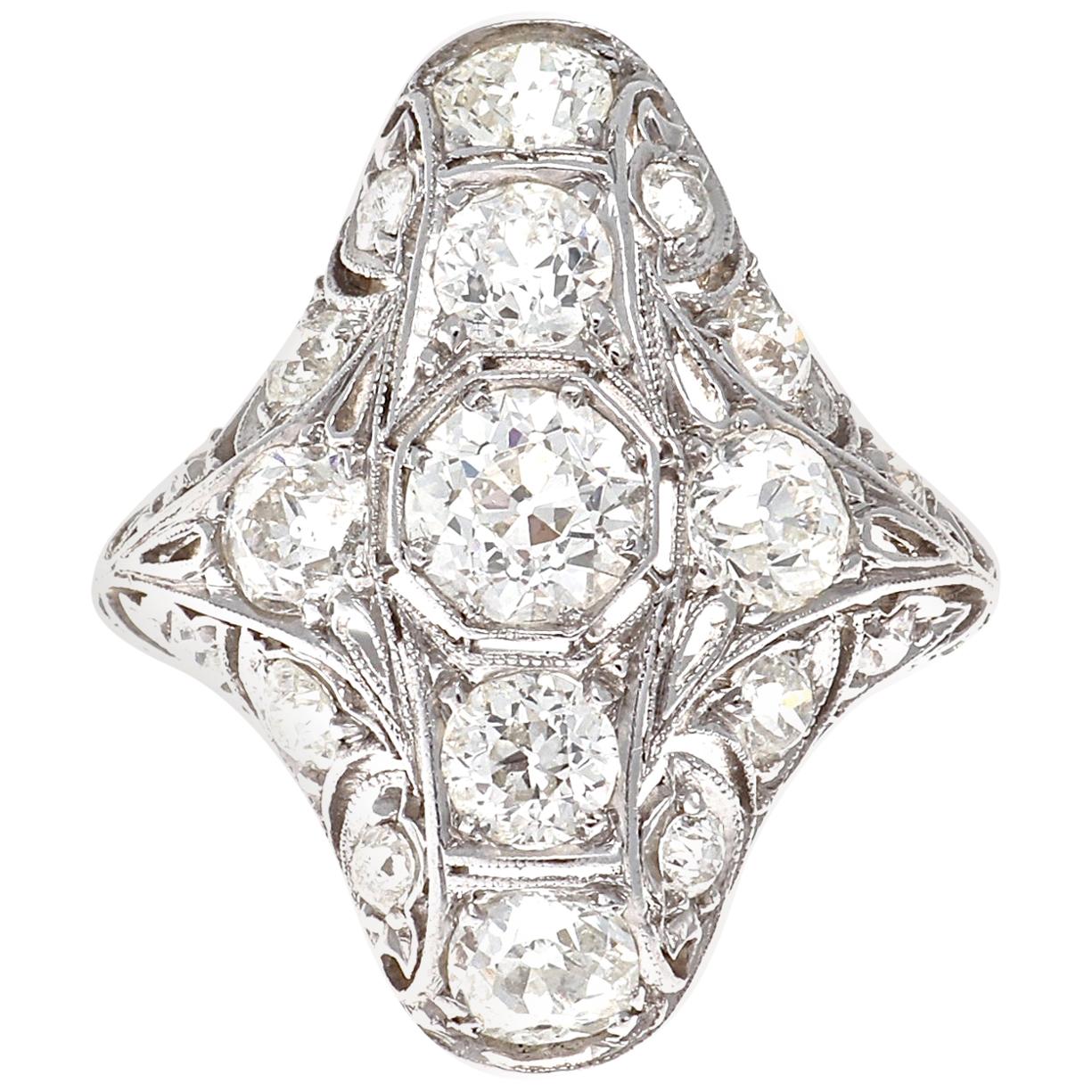 Edwardian Diamond Platinum Navette Ring