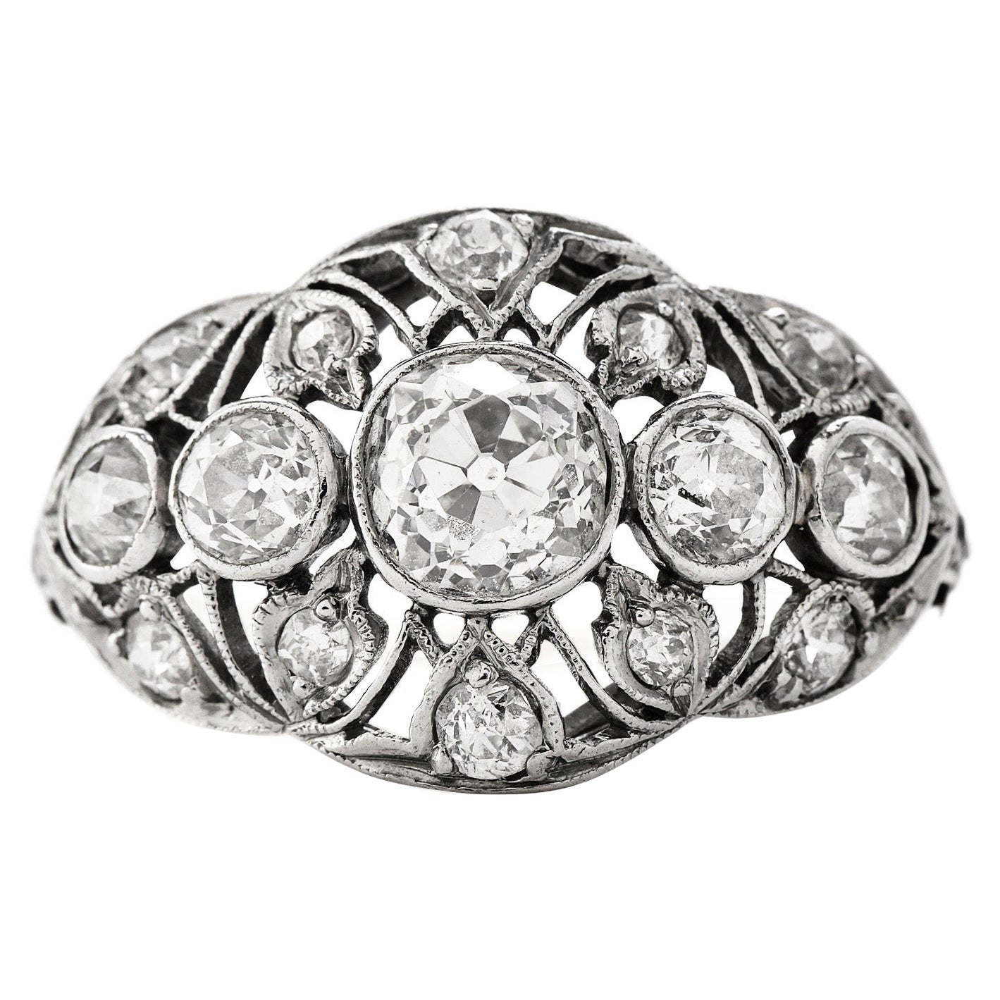 Verlobungsring aus Platin mit edwardianischem Diamant im alteuropäischen Schliff