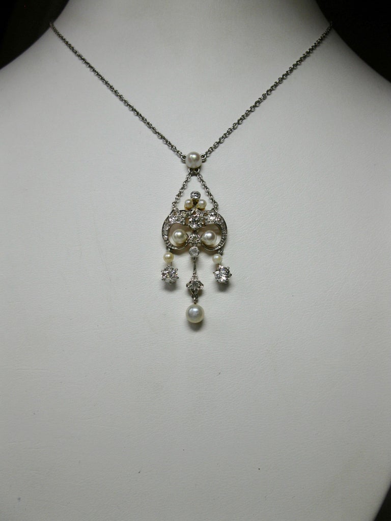 Edwardian Diamond Platinum Pearl Pendant Necklace Victorian, circa 1900 ...