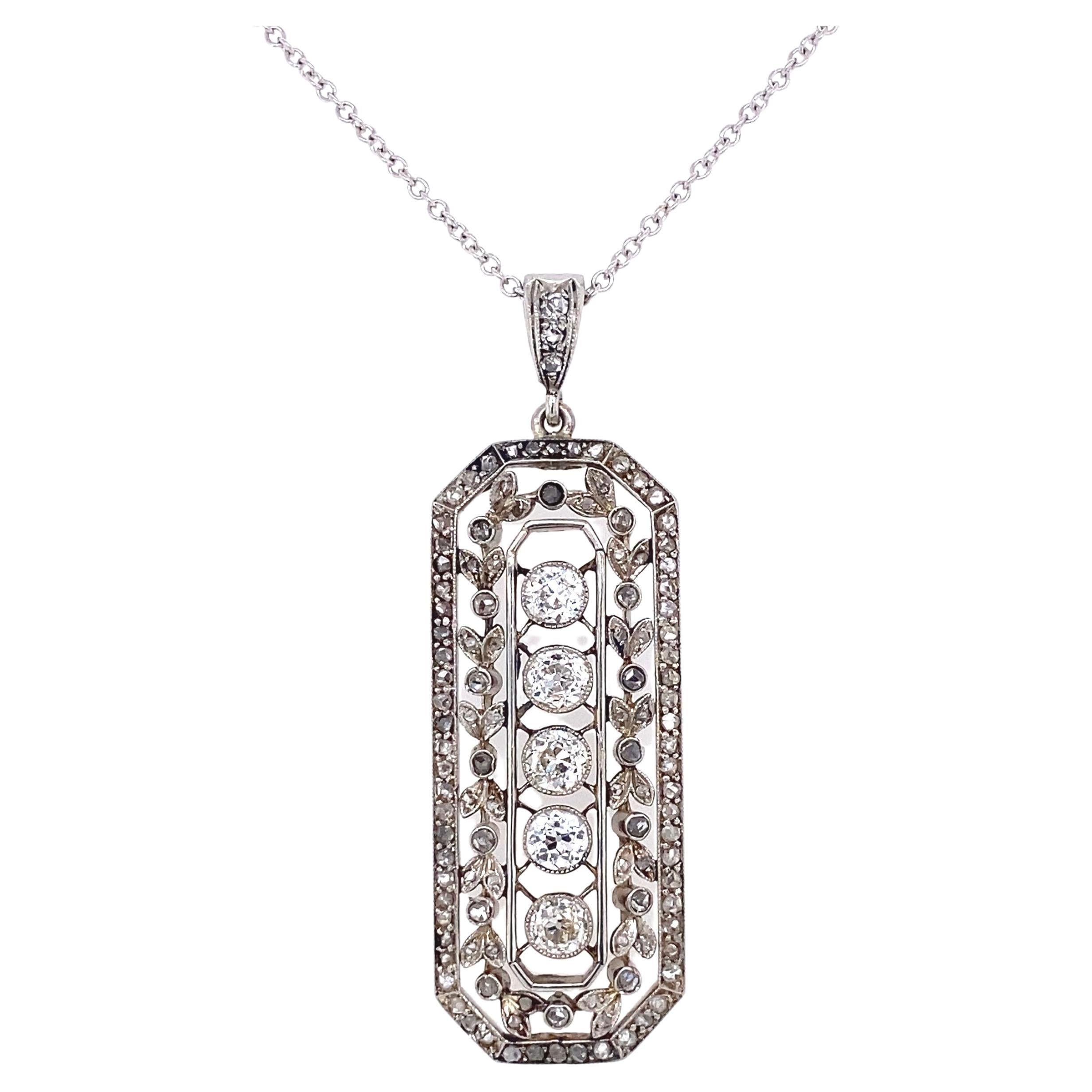 Edwardian Diamond Platinum Pendant Necklace Estate Fine Jewelry For Sale