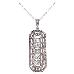 Antique Edwardian Diamond Platinum Pendant Necklace Estate Fine Jewelry